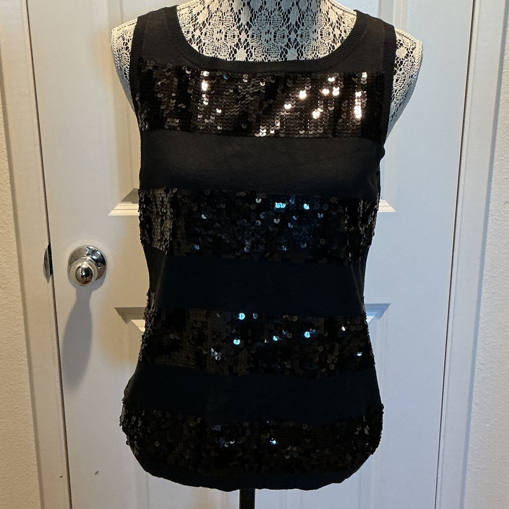 Michael MK Black Sequin Stripe Sleeveless Top
